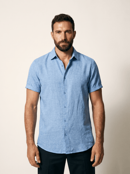 Linen Short-Sleeve Mens Shirt - vencé