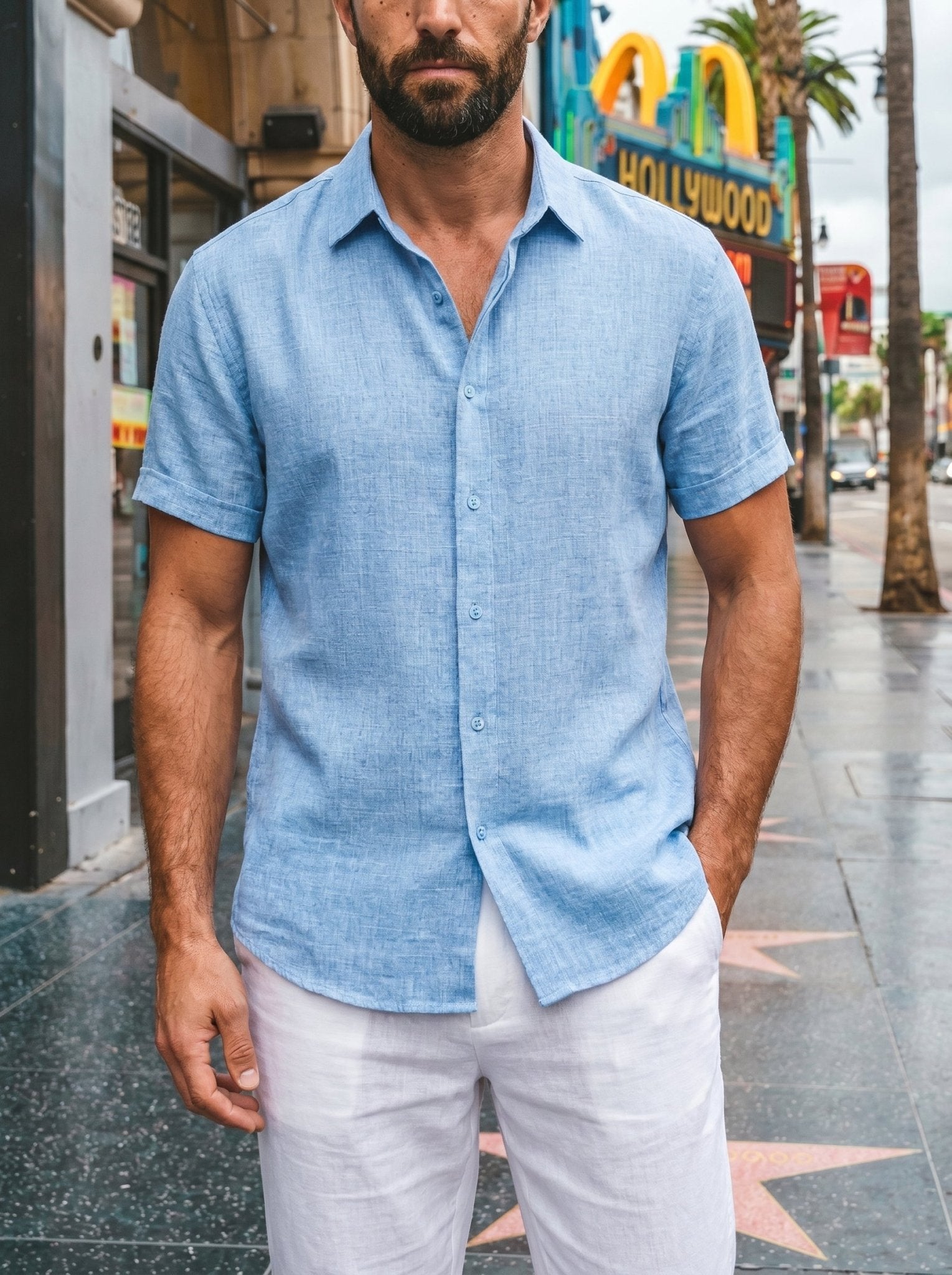 Linen Short-Sleeve Mens Shirt - vencé