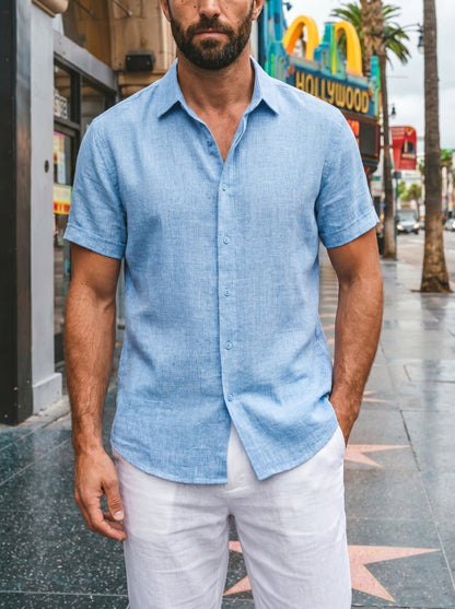 Linen Short-Sleeve Mens Shirt - vencé