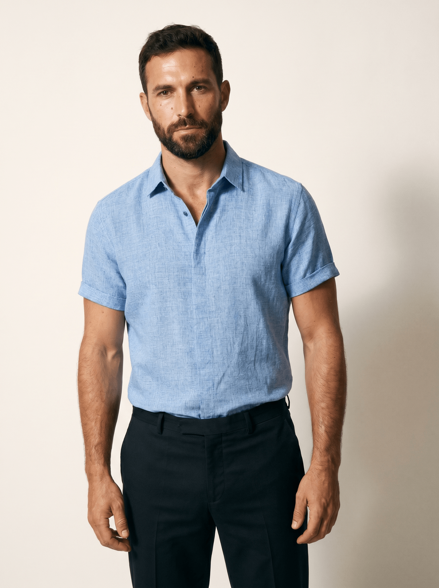 Linen Short-Sleeve Mens Shirt - vencé