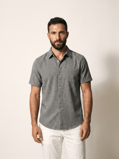 Linen Short-Sleeve Mens Shirt - vencé