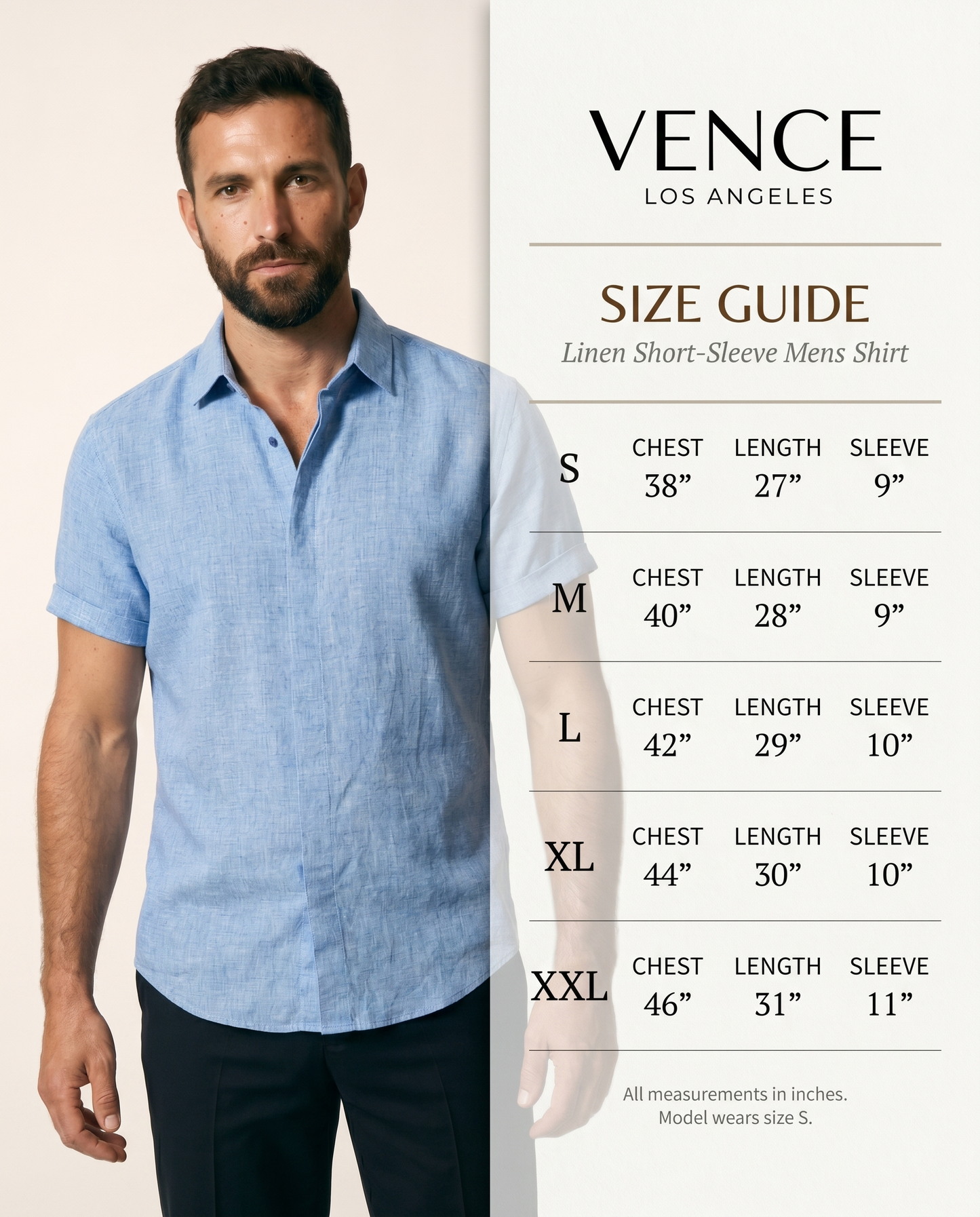 Linen Short-Sleeve Mens Shirt — size guide