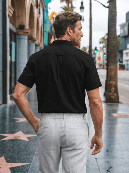 Linen Short - Sleeve Utility Shirt - vencé
