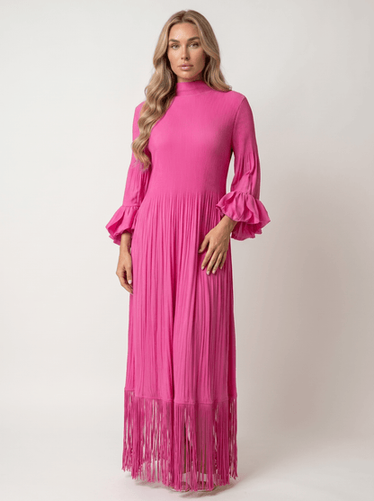 Long-Sleeve Sequin Mesh Feather-Cuff Mini Dress - vencé