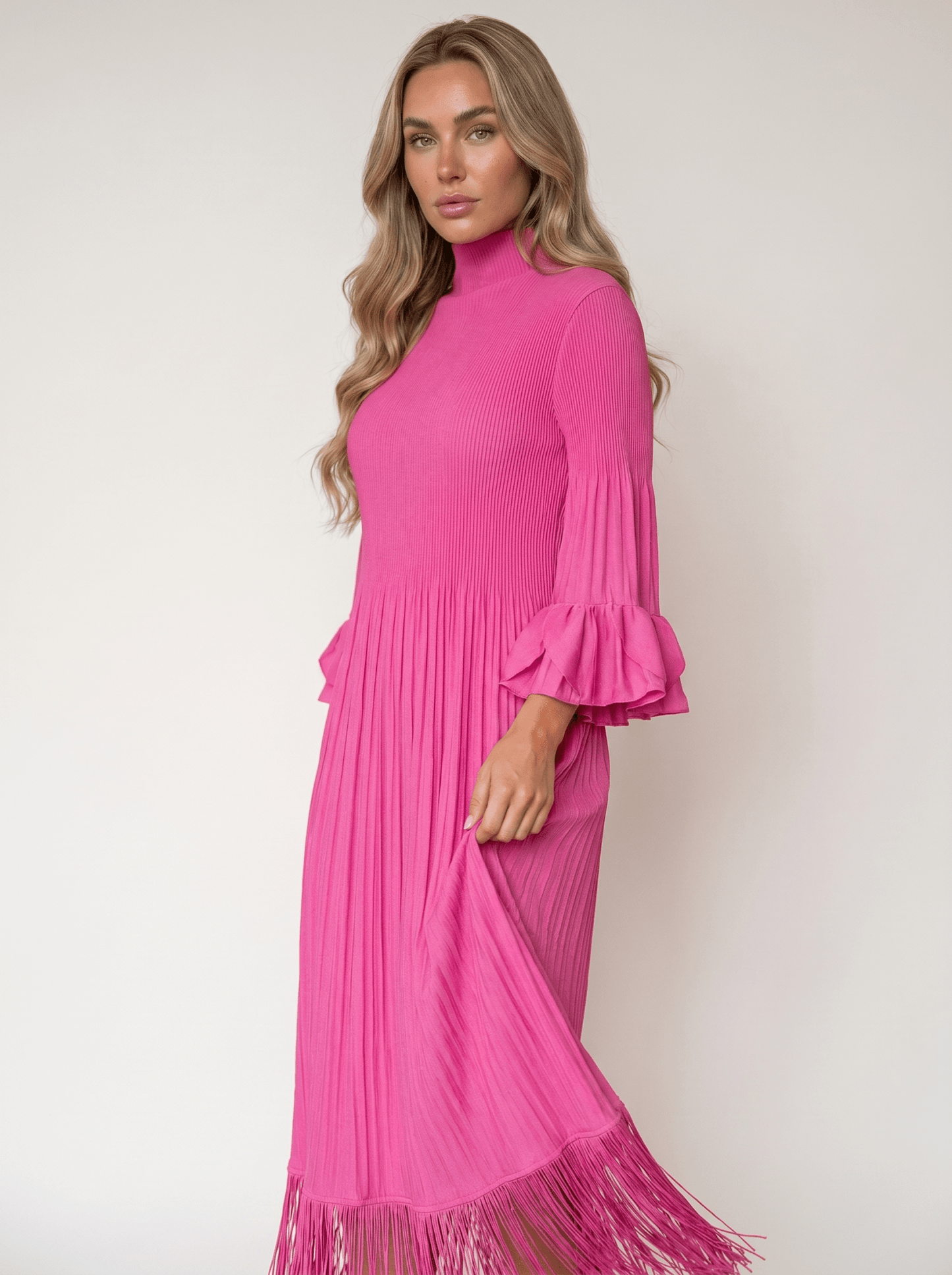 Long-Sleeve Sequin Mesh Feather-Cuff Mini Dress - vencé