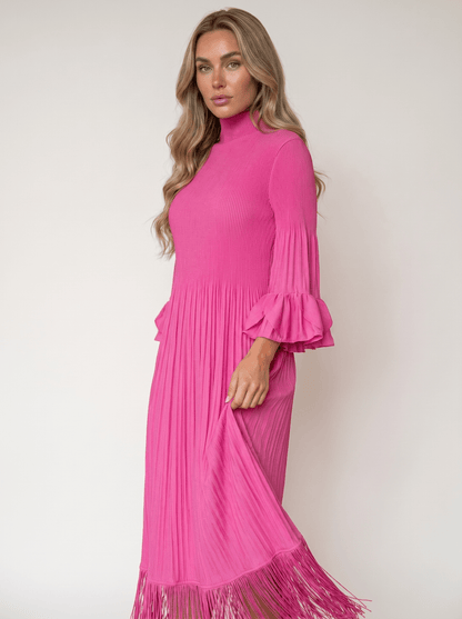 Long-Sleeve Sequin Mesh Feather-Cuff Mini Dress - vencé
