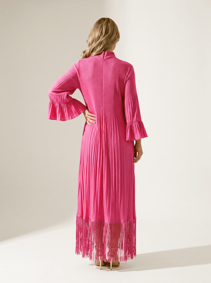 Long-Sleeve Sequin Mesh Feather-Cuff Mini Dress - vencé