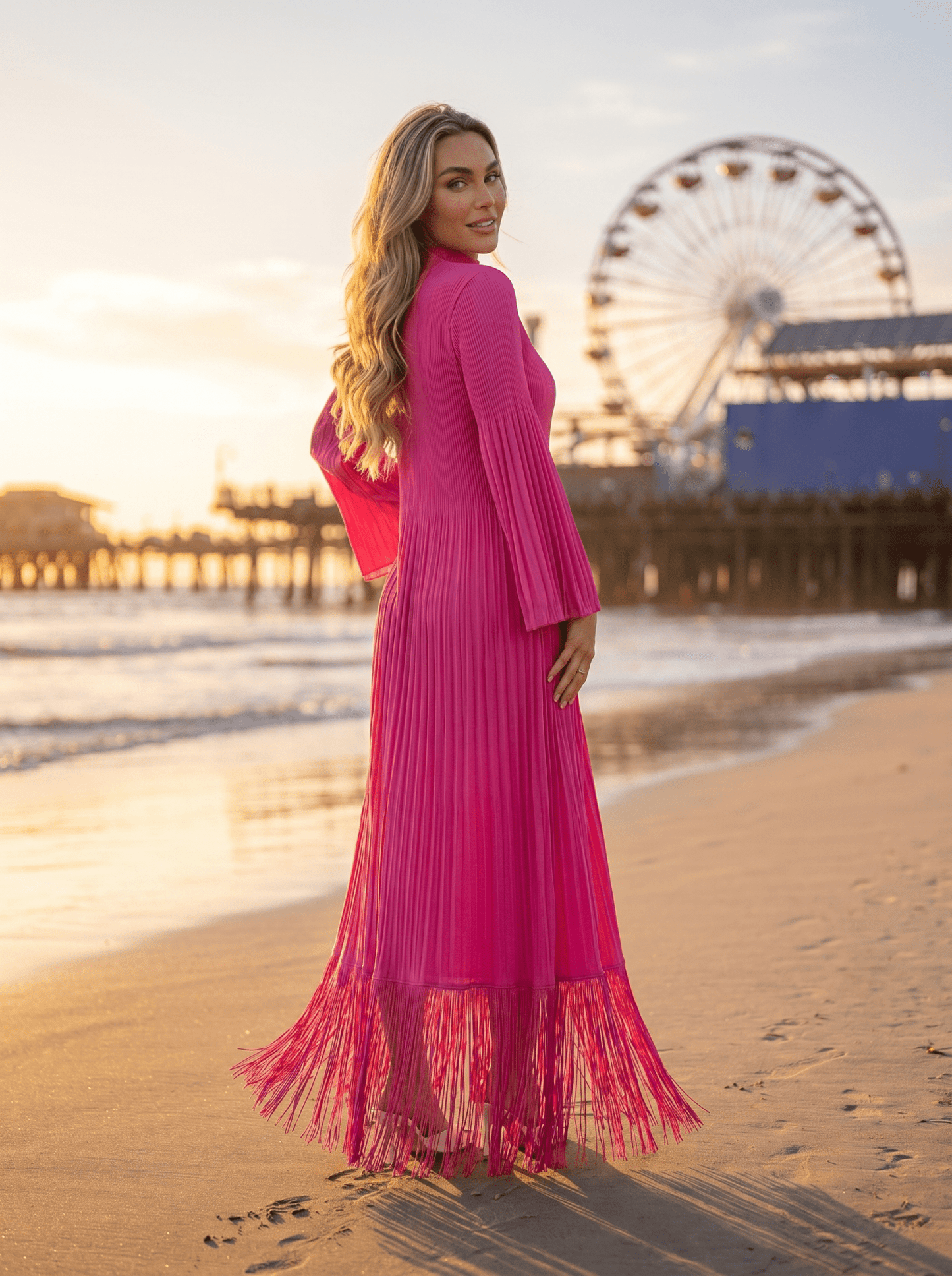 Long-Sleeve Sequin Mesh Feather-Cuff Mini Dress - vencé