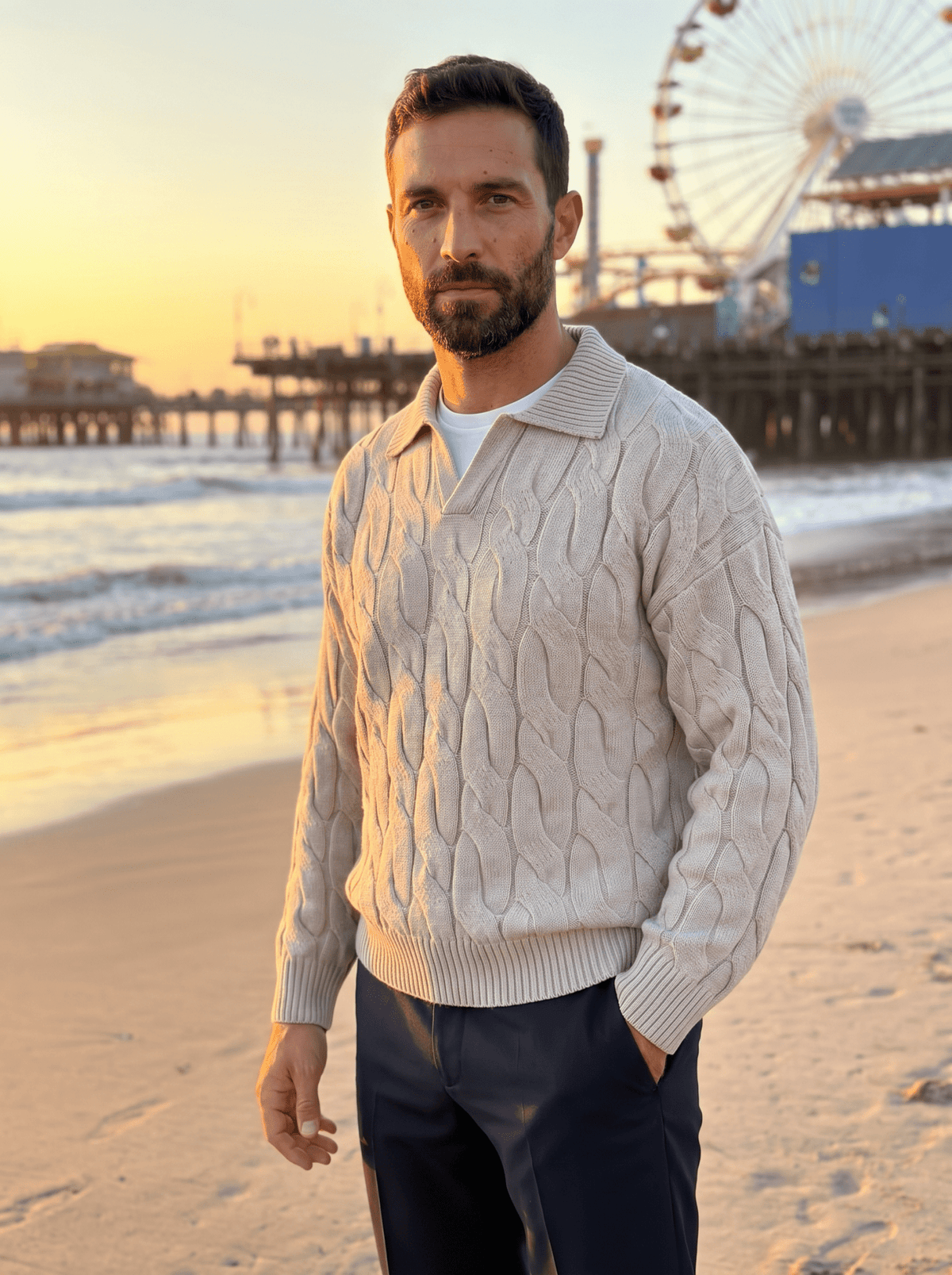 Mens Colour-Blocked Mock Two-Piece Knit Sweater - vencé