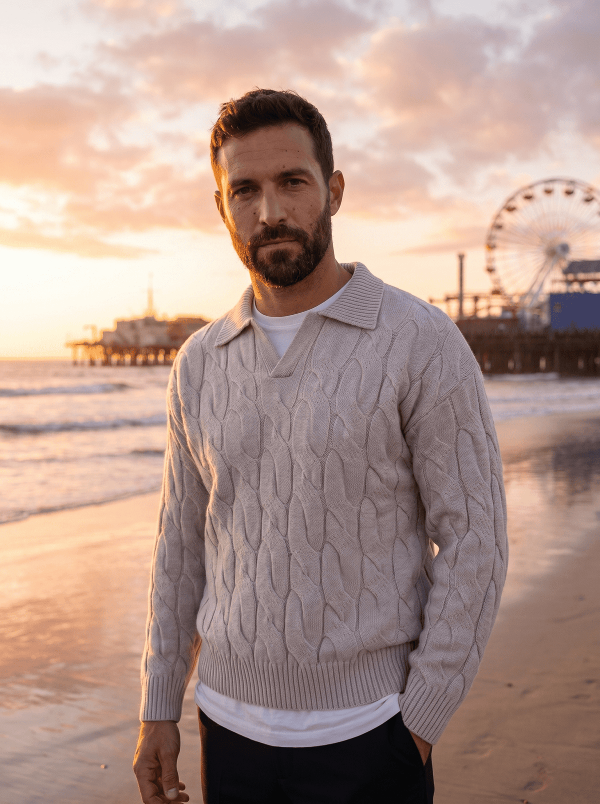 Mens Colour-Blocked Mock Two-Piece Knit Sweater - vencé