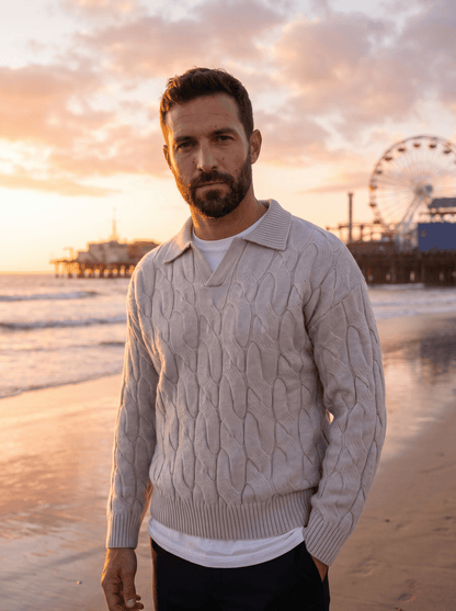 Mens Colour-Blocked Mock Two-Piece Knit Sweater - vencé