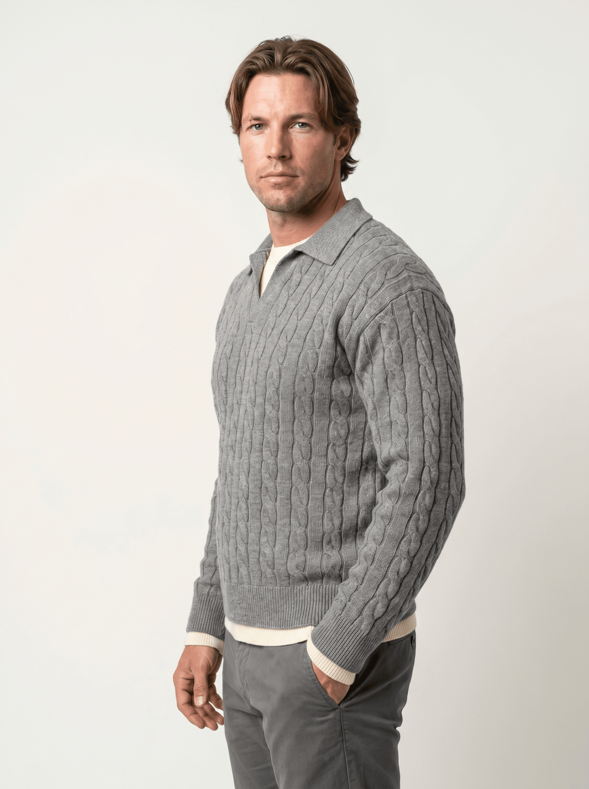 Mens Mock Two-Piece Cable Knit Sweater - vencé