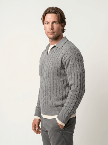 Mens Mock Two-Piece Cable Knit Sweater - vencé