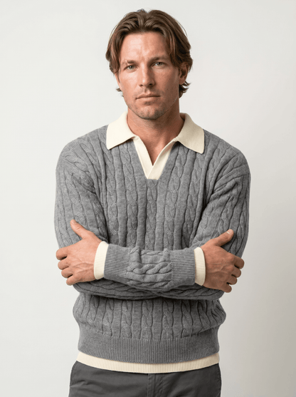 Mens Mock Two-Piece Cable Knit Sweater - vencé