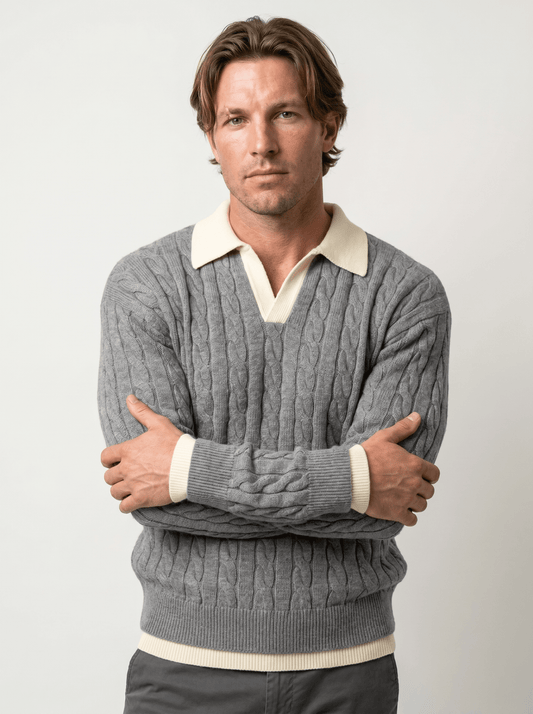 Mens Mock Two-Piece Cable Knit Sweater - vencé