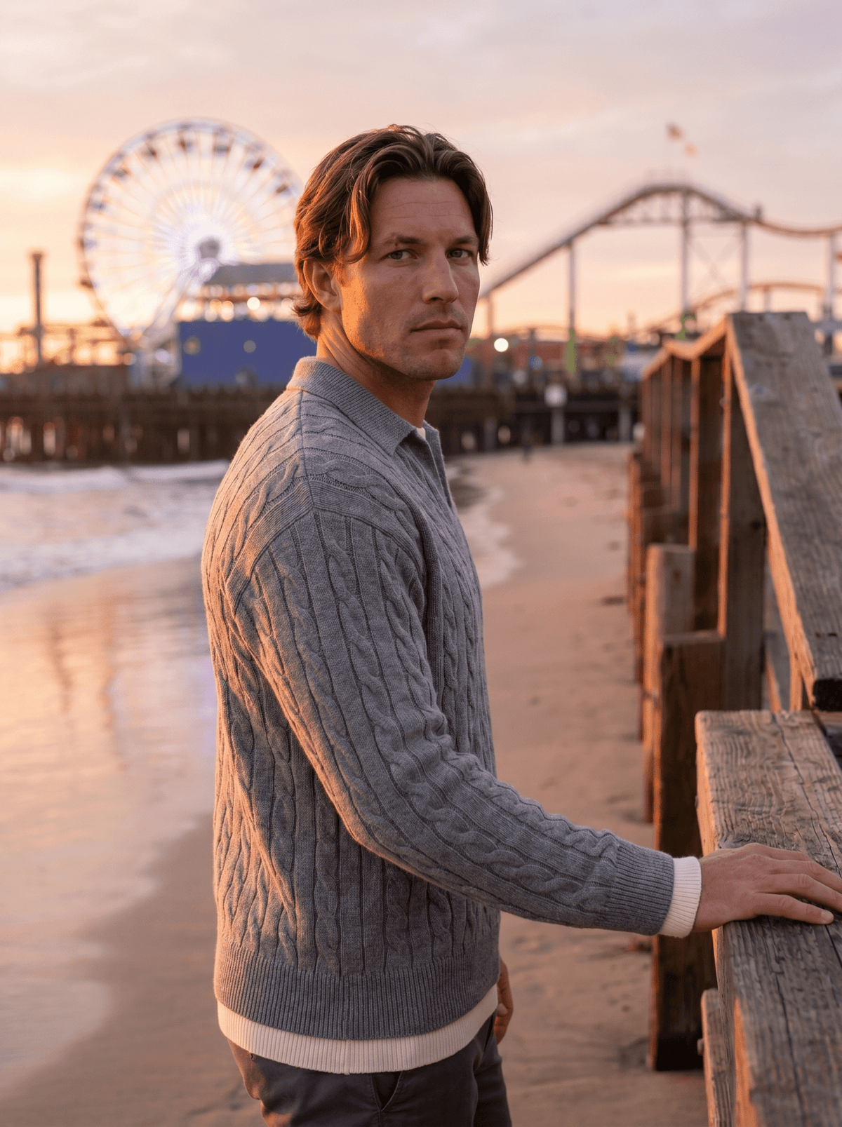 Mens Mock Two-Piece Cable Knit Sweater - vencé