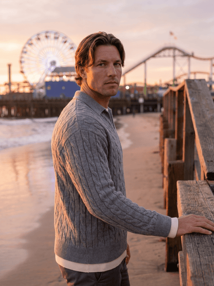 Mens Mock Two-Piece Cable Knit Sweater - vencé