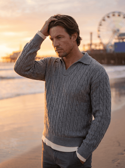 Mens Mock Two-Piece Cable Knit Sweater - vencé