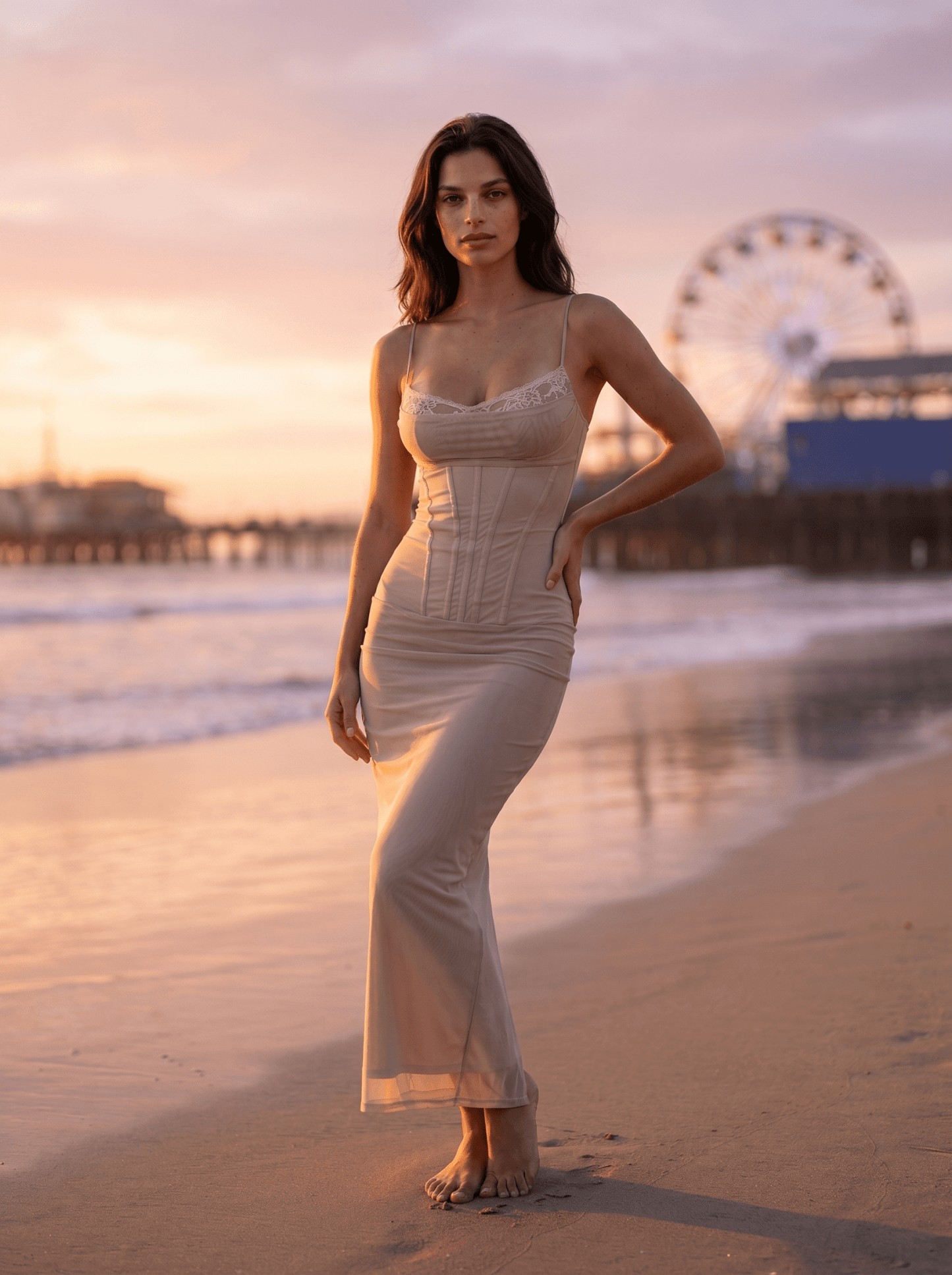 Mesh Corset Lace-Trim Bodycon Maxi Dress - vencé