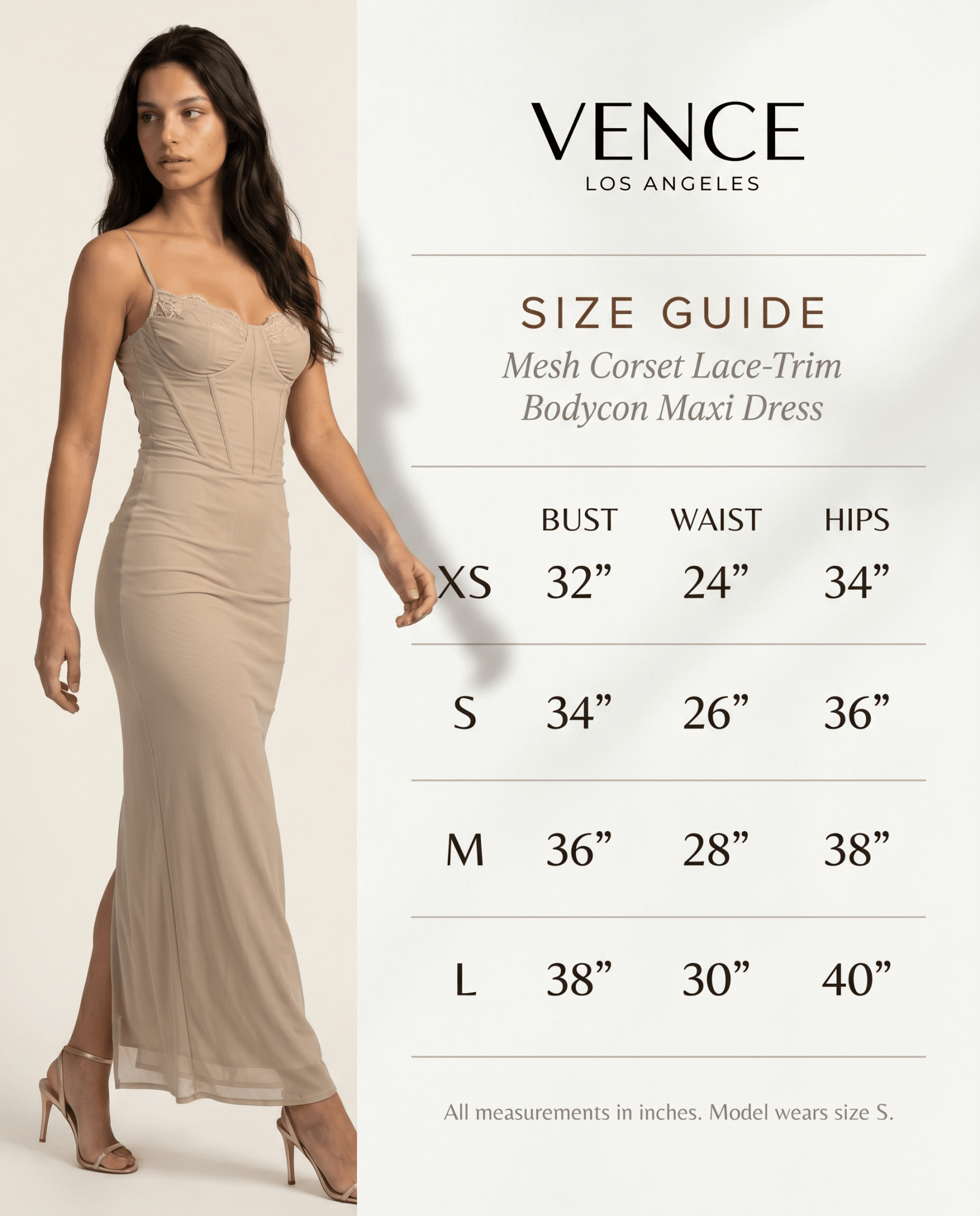 Mesh Corset Lace-Trim Bodycon Maxi Dress - vencé