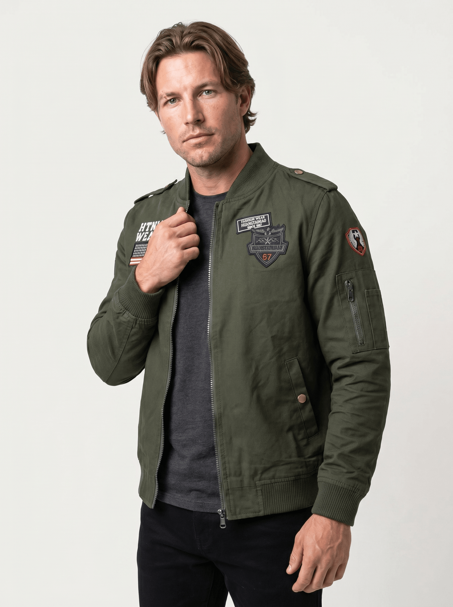 Military Patch Pilot Mens Bomber Jacket - vencé