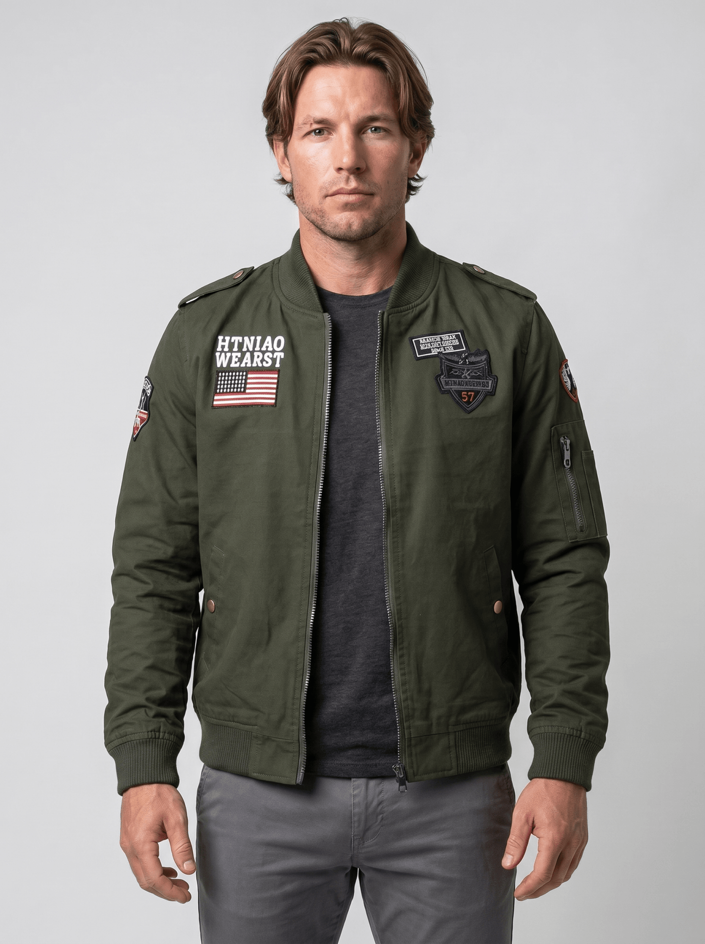 Military Patch Pilot Mens Bomber Jacket - vencé