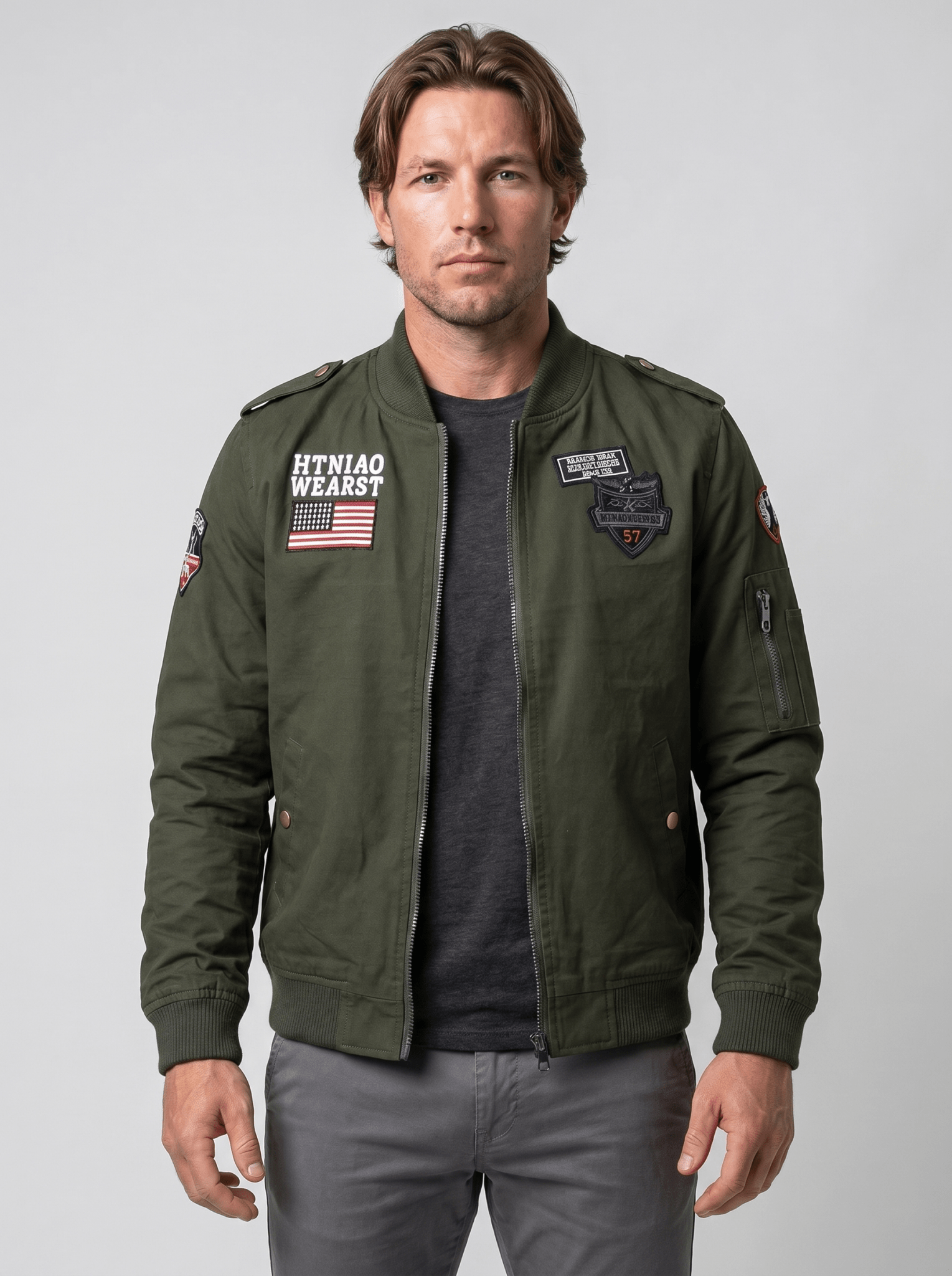 Military Patch Pilot Mens Bomber Jacket - vencé