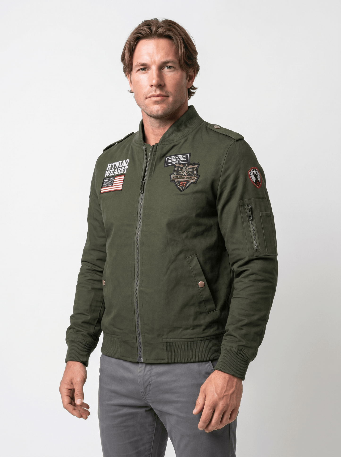 Military Patch Pilot Mens Bomber Jacket - vencé