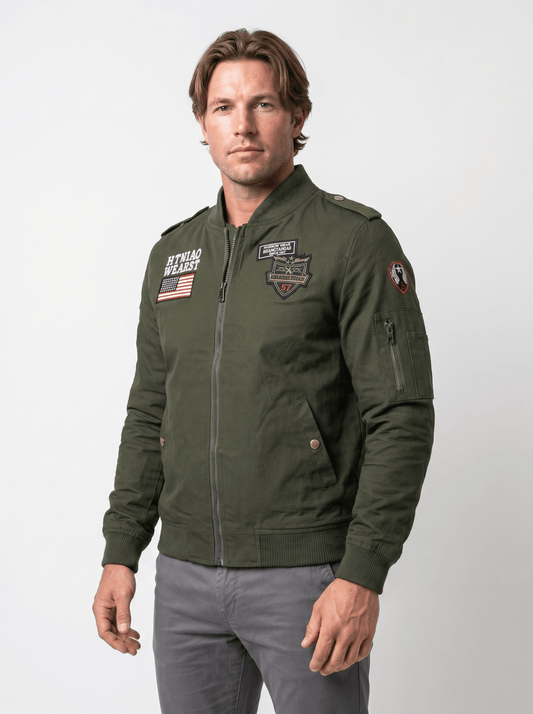 Military Patch Pilot Mens Bomber Jacket - vencé