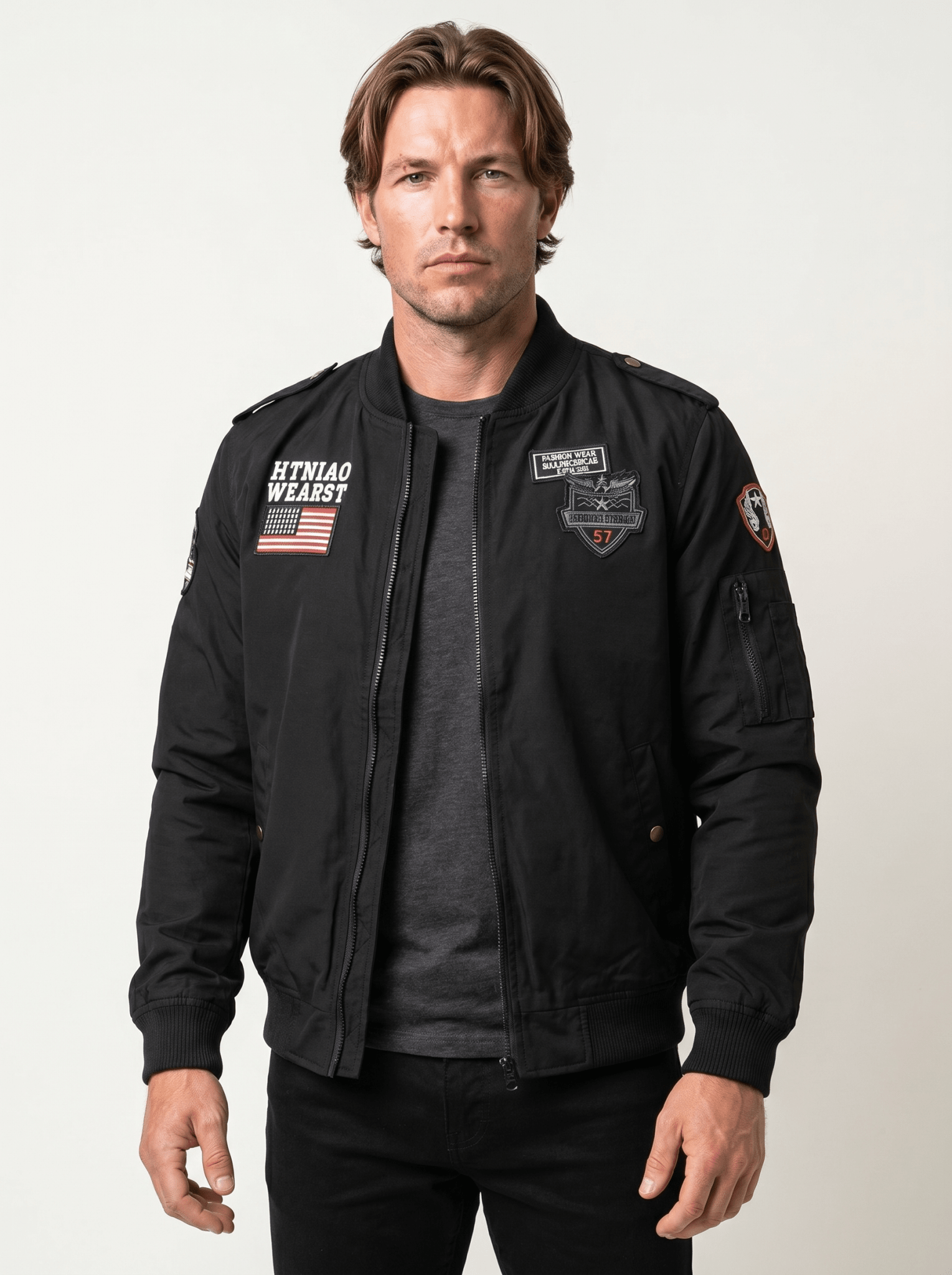 Military Patch Pilot Mens Bomber Jacket - vencé