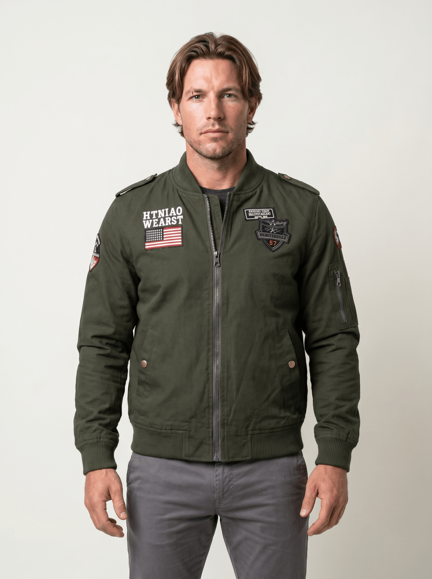 Military Patch Pilot Mens Bomber Jacket - vencé