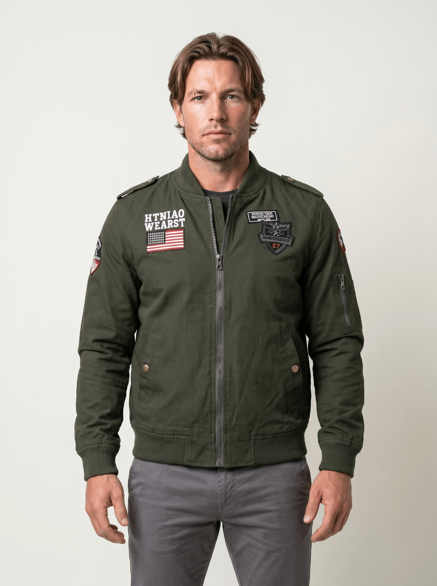 Military Patch Pilot Mens Bomber Jacket - vencé