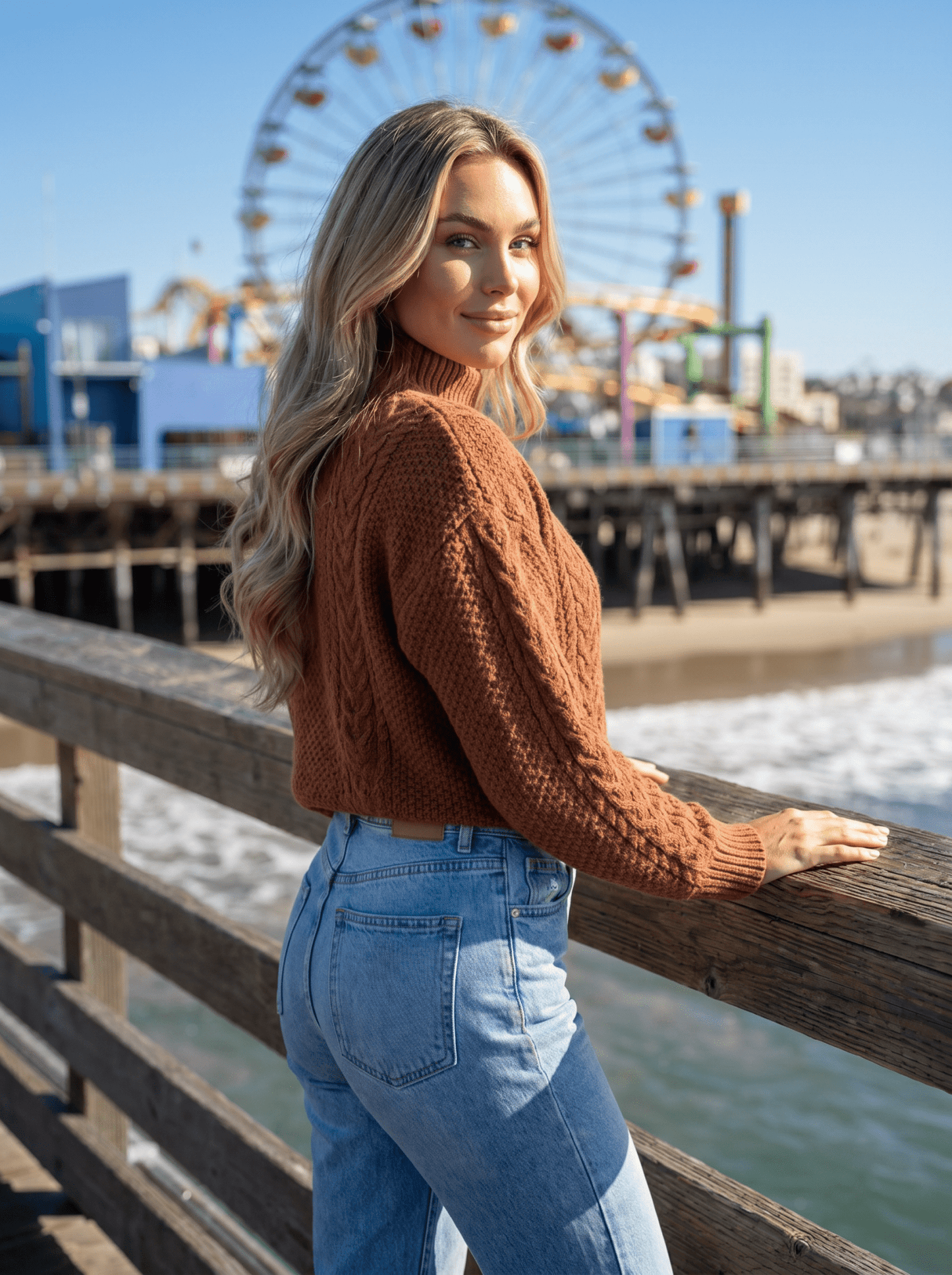 Mock-Neck Cable Knit Sweater - vencé