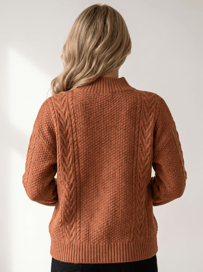 Mock-Neck Cable Knit Sweater - vencé