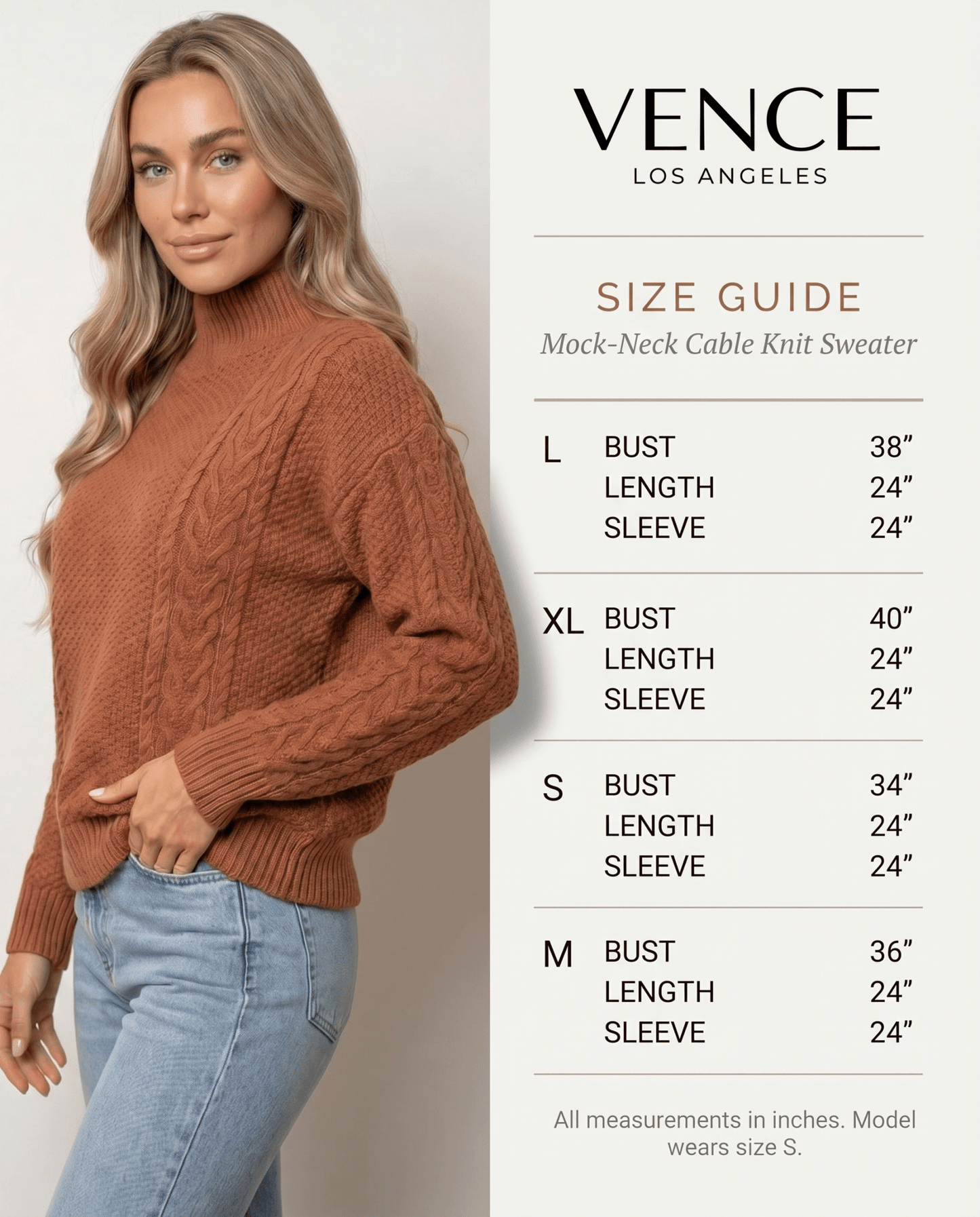 Mock-Neck Cable Knit Sweater - vencé