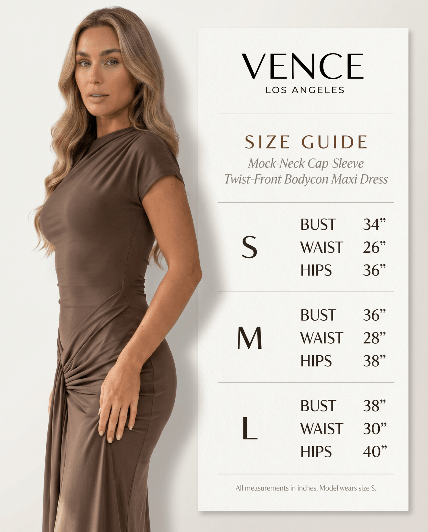 Mock-Neck Cap-Sleeve Twist-Front Bodycon Maxi Dress - vencé