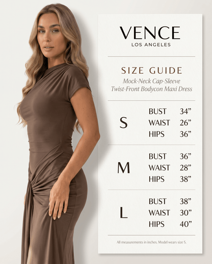 Mock-Neck Cap-Sleeve Twist-Front Bodycon Maxi Dress - vencé