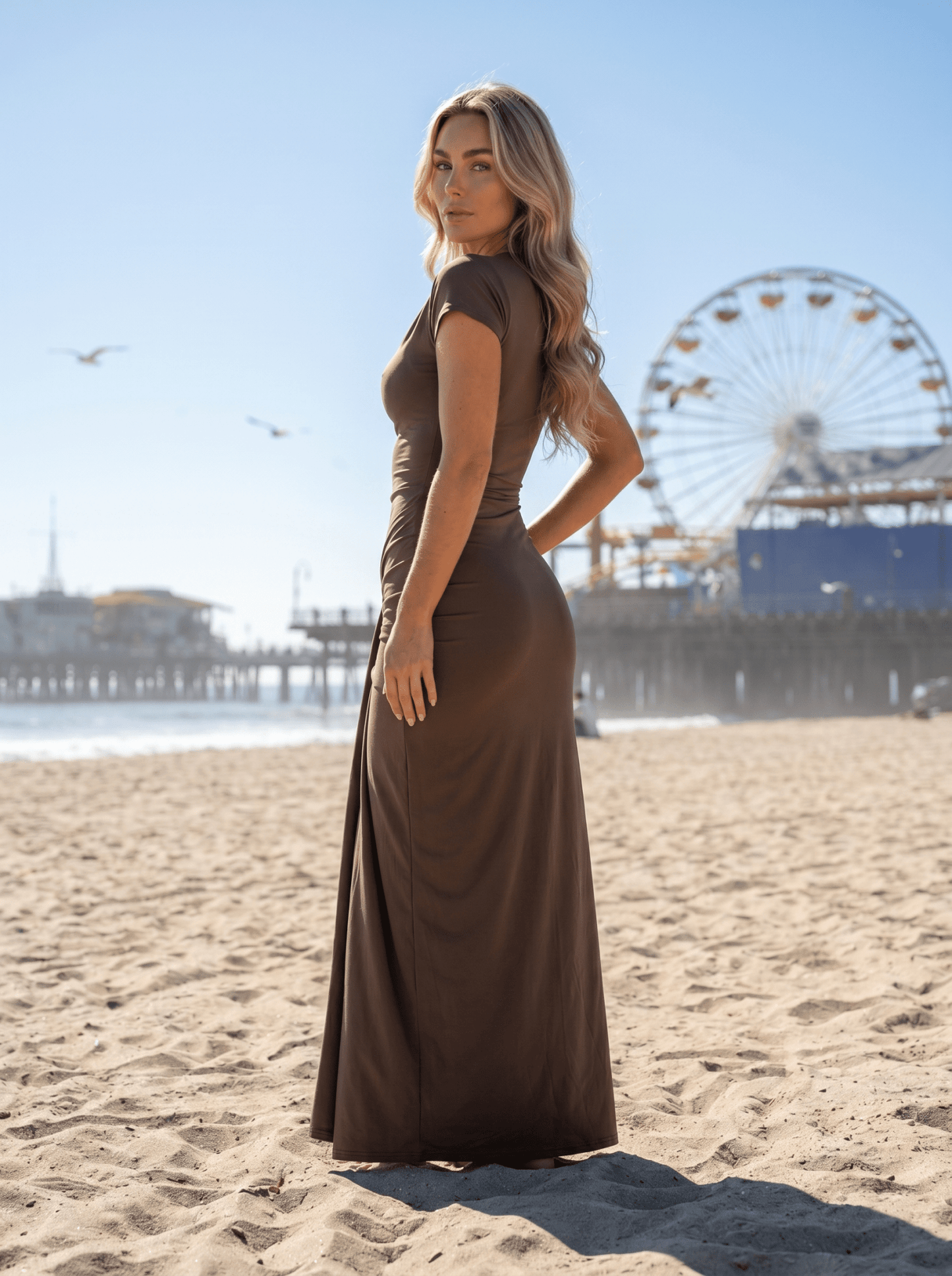 Mock-Neck Cap-Sleeve Twist-Front Bodycon Maxi Dress - vencé