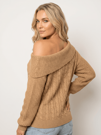 One-Shoulder Cable Knit Sweater - vencé