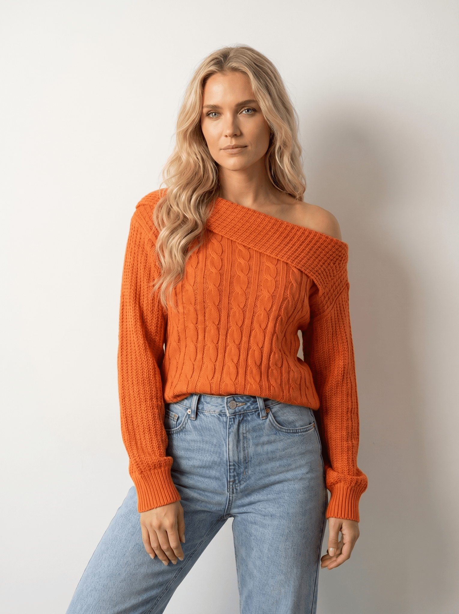 One-Shoulder Cable Knit Sweater - vencé