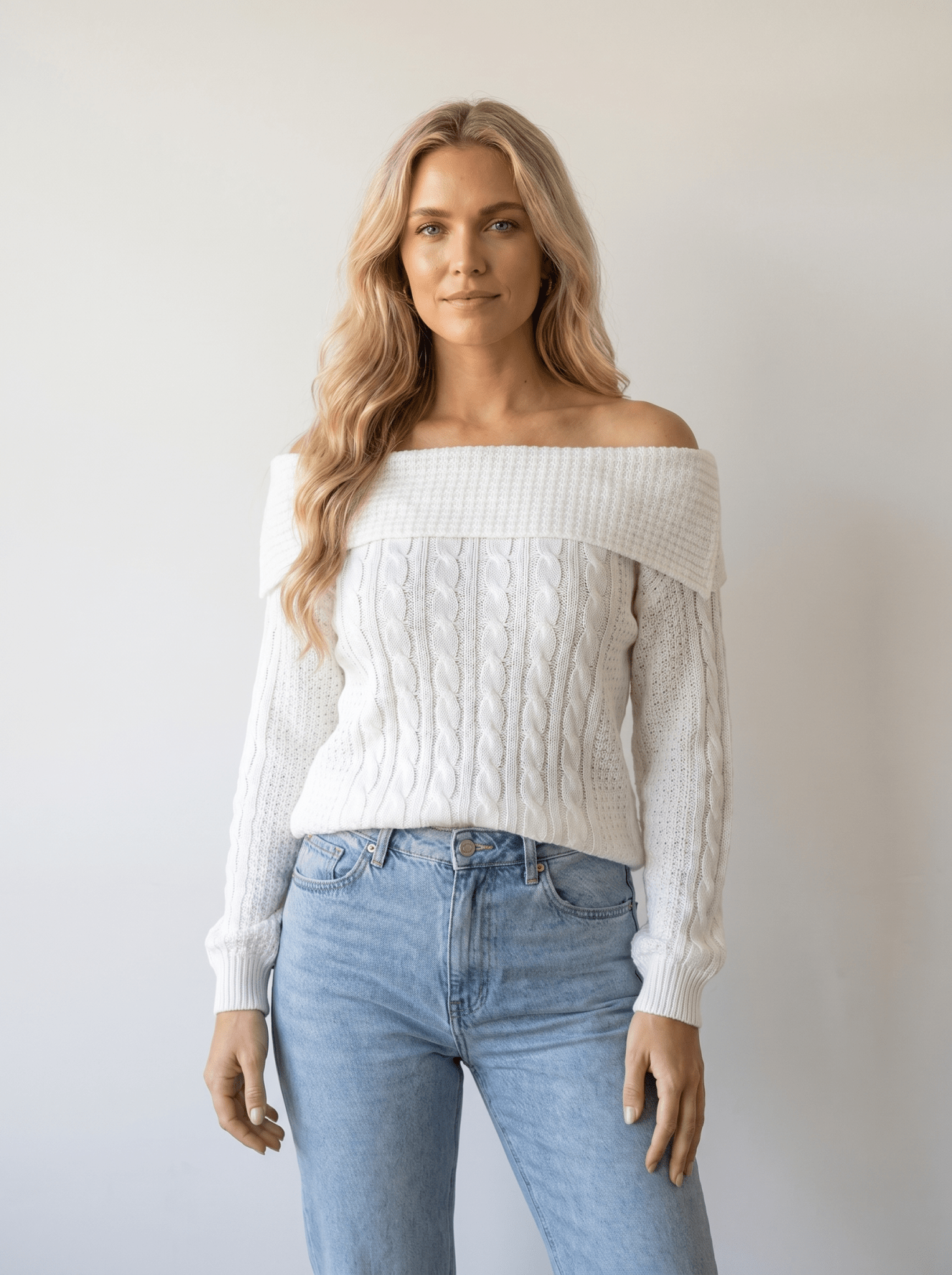 One-Shoulder Cable Knit Sweater - vencé