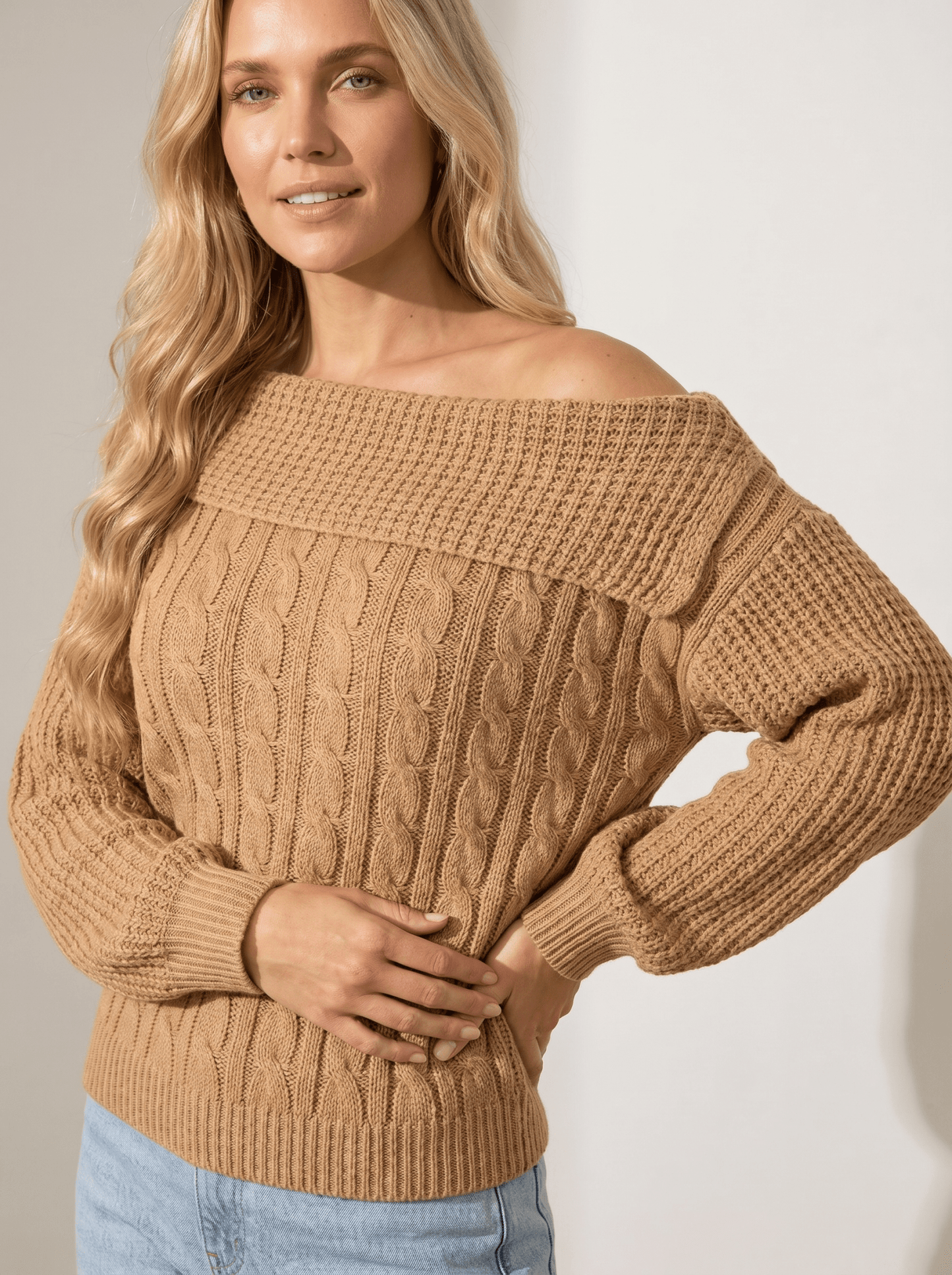 One-Shoulder Cable Knit Sweater - vencé