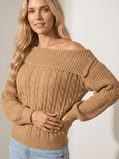 One-Shoulder Cable Knit Sweater - vencé