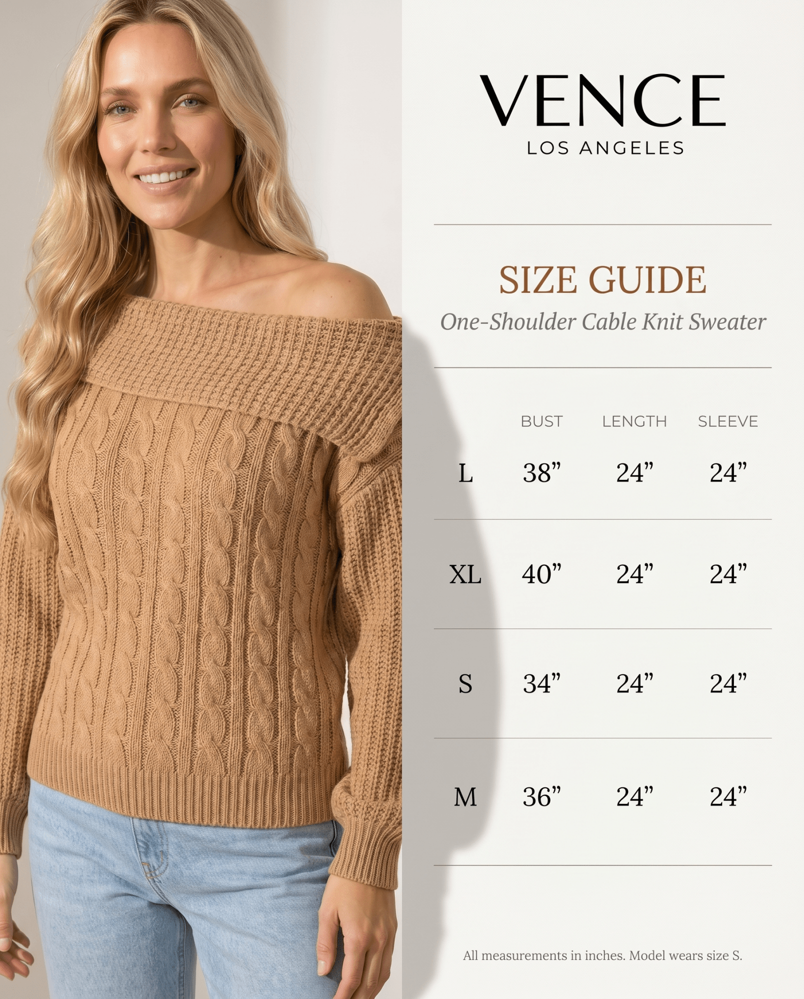 One-Shoulder Cable Knit Sweater - vencé