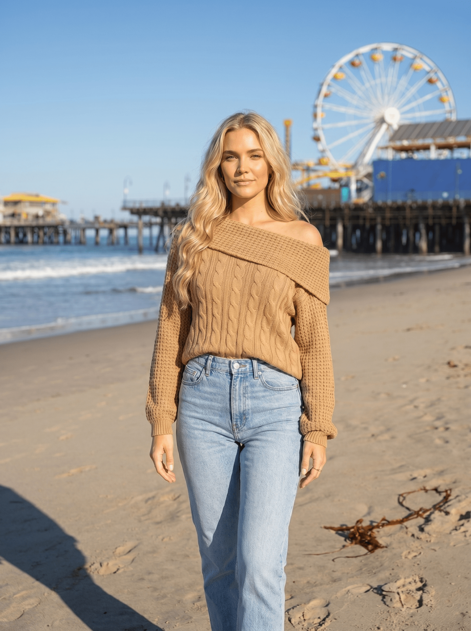 One-Shoulder Cable Knit Sweater - vencé