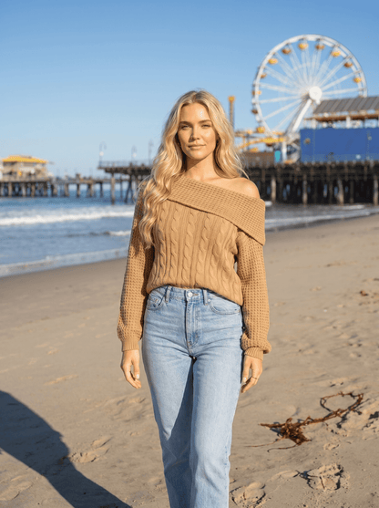 One-Shoulder Cable Knit Sweater - vencé