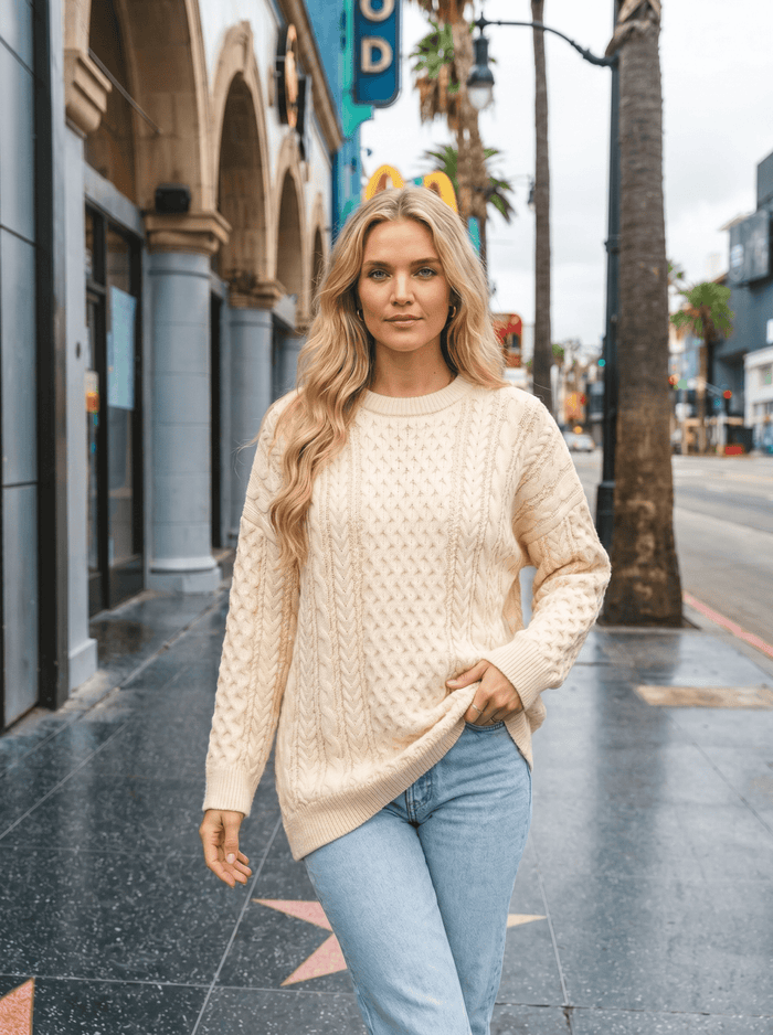 Oversized Aran Cable Knit Tunic Sweater