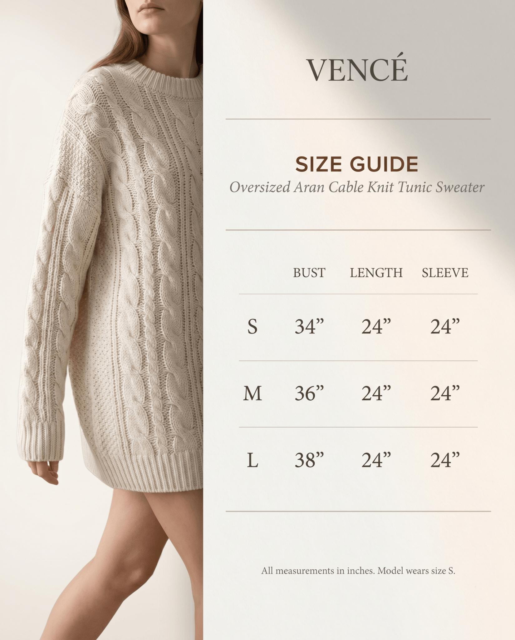 Oversized Aran Cable Knit Tunic Sweater - vencé