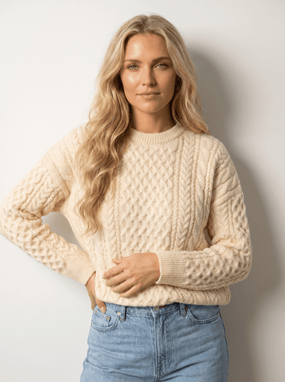 Oversized Aran Cable Knit Tunic Sweater - vencé