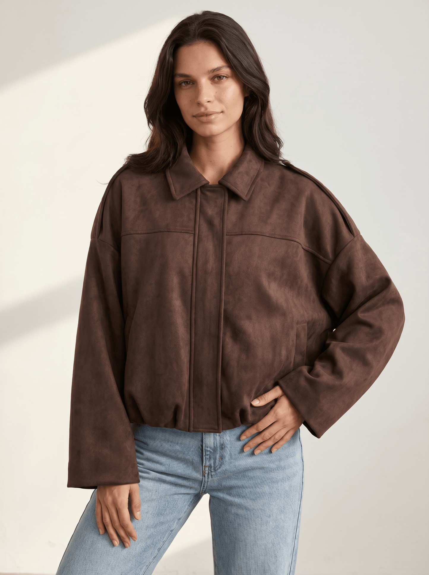 Oversized Suede Womens Bomber Jacket - vencé